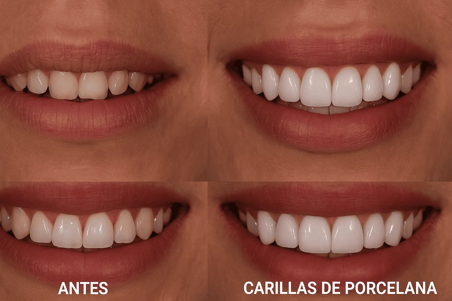 Antes y después de tratamiento con carillas dentales - consultorio odontológico Surco